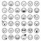 Emoticons outline. Emoji faces emoticon funny smile line black icons expression smiley facial people humor mood, flat