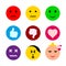 Emoticons, social media symbols vector set, flat style