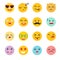 Emoticons vector set. Emoji icons, yellow circle illustration.