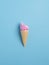 Emotion cartooning of colorful sweet ice cream cone isolated on blue pastel background ,holiday and relax concept