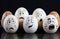 Emotion celebration creativity face egg breakfast food background humor fun holiday easter funny blue