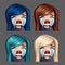 Emotion icons crying female with long hairs for social networks and stickers