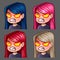 Emotion icons rage female with long hairs for social networks and stickers