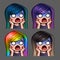 Emotion icons scared female with long hairs for social networks and stickers