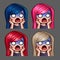 Emotion icons scared female with long hairs for social networks and stickers