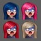 Emotion icons scared female with long hairs for social networks and stickers