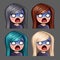 Emotion icons scared female with long hairs for social networks and stickers