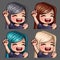 Emotion icons smile happy female with long hairs for social networks and stickers