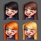 Emotion icons winks female with long hairs for social networks and stickers