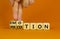 Emotion and perception symbol. Businessman turns wooden cubes and changes the word `perception` to `emotion`. Beautiful orange