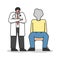 Emotional Burnout. Emotionally Drained Male Character Sit On Chair With Smoked Head. Doctor Offers A Burnout