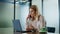 Emotional businesswoman calling cellphone at office closeup. Angry woman arguing