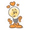 Emotional character cartoon lightbulb. Love.On white background