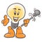Emotional character cartoon lightbulb. With the rods. On white background