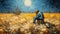 Emotional Distortion: A Pensive Man In Wheat And Moon