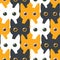 Emotional fancy cats with big eyes create a cute modern seamless pattern with pets for textile.