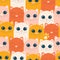 Emotional ginger autumn cats create a cute modern seamless pattern with pets for textiles.