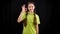 Emotional girl in green clothes, stop motion animation