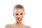 Emotional girl. Portrait of attractive half-naked blond woman with short hair looking at camera and making angry face