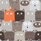 Emotional gray cats and one quirky ginger cat create a cute modern seamless pet pattern for textiles.