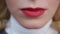 Emotional lady smiling and enjoying life. Red lipstick. Perfect make-up