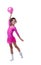 Emotional little gymnast dancing with ball