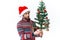 emotional man in a santa hat Christmas decorations holiday New Year studio posing