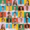 Emotional multiracial people collage. Human portraits with various facial expressions on colorful studio backgrounds