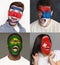 Emotional soccer fans with painted flags on faces