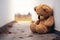 Emotional solitude Childs teddy bear alone, looking sad and disappointed