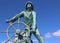 Emotional statue of Fisherman standing at the helm of ship, honoring sailors lost at sea, Fishermen`s Memorial, Gloucester,2018s,