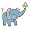 Emotional sticker with cute elefant. Kawaii style. Cartoon emoji sticker with happy elefant and ice-cream. Vector