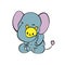 Emotional sticker with cute elefant. Kawaii style. Cartoon emoji sticker with happy elefant. Vector illustration.