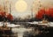 Emotional Winter: A Stunning Oil Painting of a Snowy River at Su
