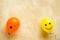 Emotions concept - happiness and overload sleepiness on the colored ballons