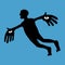 Emotive icon of surreal flying man isolated.