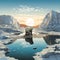 emotive illustration depicting solitary polar bear standing on shrinking iceberg, highlighting effects of global warming, rapid