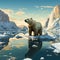 emotive illustration depicting solitary polar bear standing on shrinking iceberg, highlighting effects of global warming, rapid