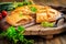 Empanada Gallega - traditional pie stuffed with tuna, Galician and Spanish cuisine