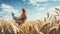 Empathetic Villagecore: Rooster Grazing In Wheat Field
