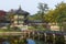 Emperor palace at Seoul. South Korea. Lake. Mountain. Reflection