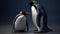 Emperor Penguin with chick. Penguins family. Cute baby penguin and parent