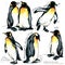 Emperor penguin set watercolor illustration