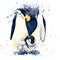 Emperor penguin T-shirt graphics. emperor penguin illustration with splash watercolor textured background. unusual illustration wa