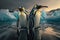 Emperor Penguins (Aptenodytes forsteri) on melting iceberg. Photorealistic image created by artificial intelligence