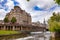 Empire Hotel and the Pulteney weir on River Avon at Bath Somerset South West England UK