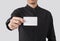 Employee catch blank business card showing for mockup template