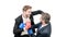 Employee and employer professional men fight with boxing gloves isolated on white, conflict