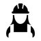 Employee icon vector female construction worker person profile avatar with hardhat helmet in glyph pictogram