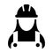 Employee icon vector female construction worker person profile avatar with hardhat helmet and jacket in glyph pictogram